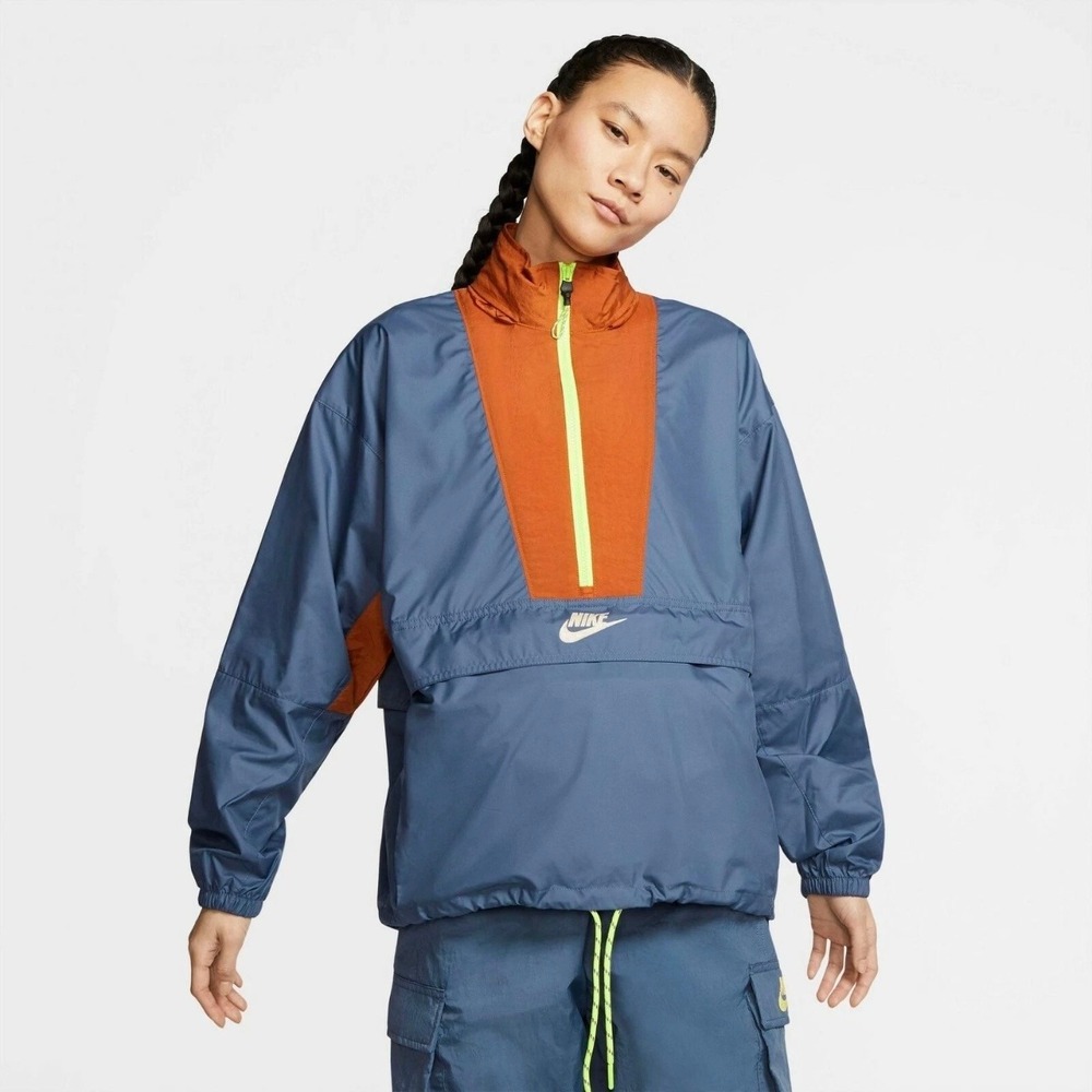 Nike Icon‎ Clash Womens L Packable Jacket Diffused Blue Orange CJ2289-491